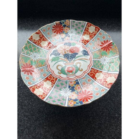 Vtg Late 20th Century 10" Arita Imari Fan Pattern Cake Stand Porcelain Gold - Picture 1 of 7